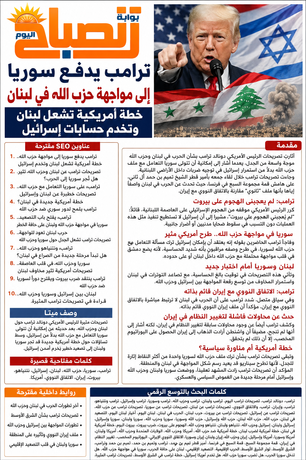 ترامب يدفع سوريا إلى مواجهة حزب الله.. خطة أمريكية تشعل لبنان وتخدم إسرائيل